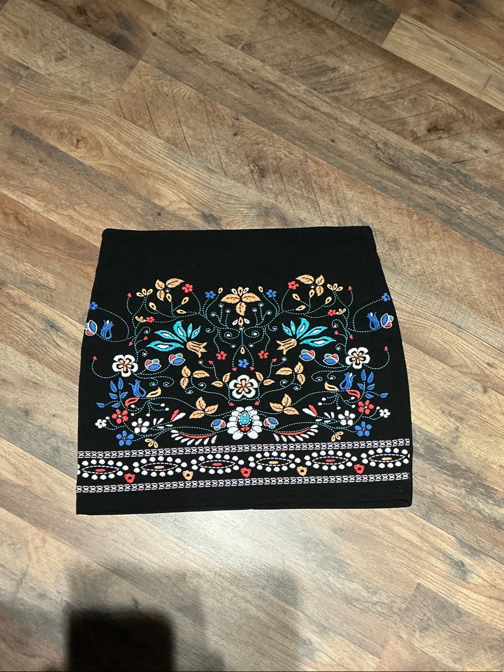 Black Embroidered Floral Mini Skirt